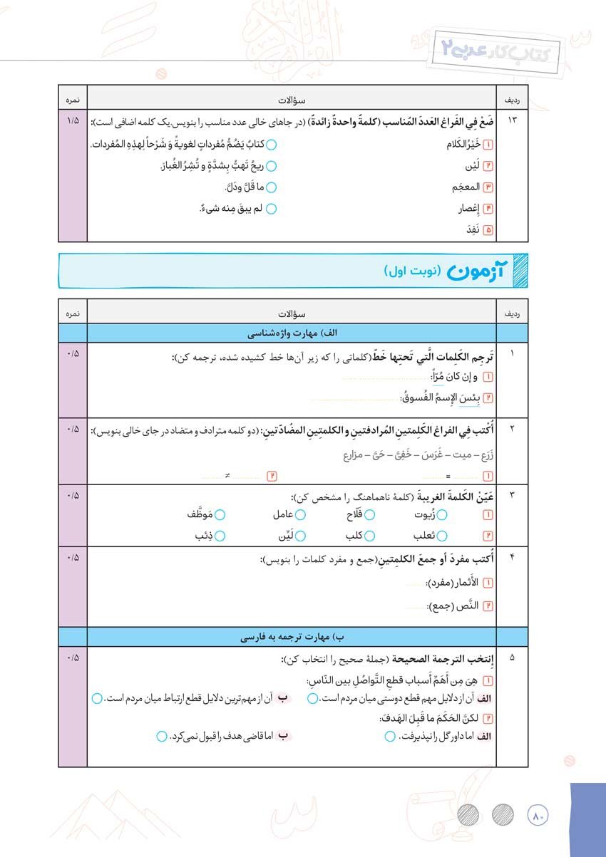 آموزش و کار عربی 2 یازدهم