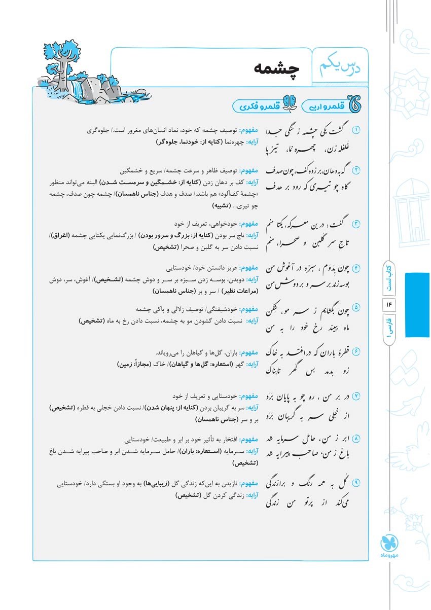 نمونه صفحات آموزش و تست فارسی دهم